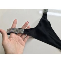 Kadın Siyah Renk Işıltılı Saten Gstring Model Külot