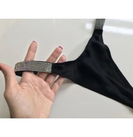 Kadın Siyah Renk Işıltılı Saten Gstring Model Külot