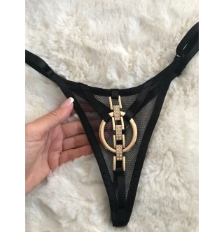 Kadın Gold Aksesuarlı G-String Tül Külot